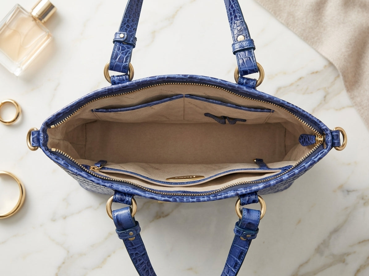 Brahmin Mini Asher Satchel Blue Croc Embossed Handbag