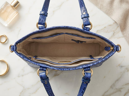 Brahmin Mini Asher Satchel Blue Croc Embossed Handbag