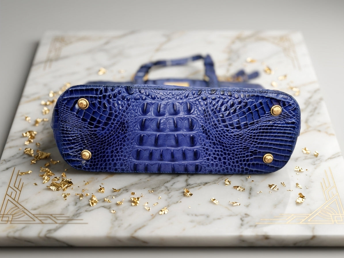 Brahmin Mini Asher Satchel Blue Croc Embossed Handbag